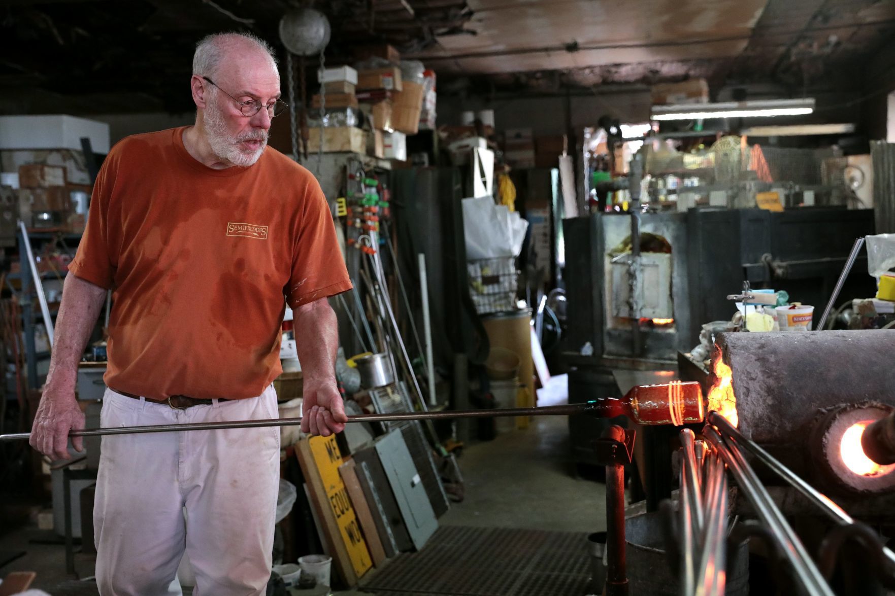 Glass blower has one hot job